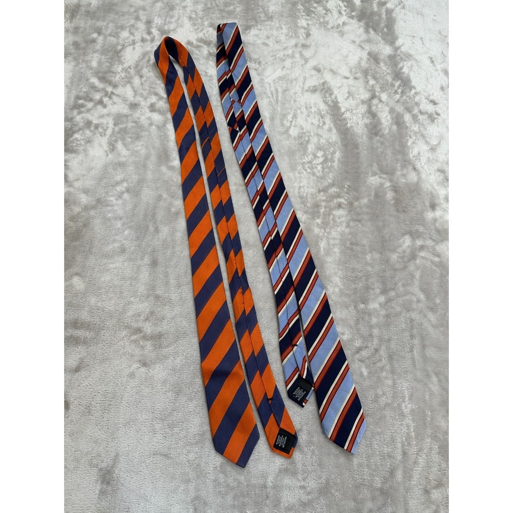 Hi-Brow 100% Silk‎ Ties Lot of 2 Orange Blue & Multicolor 57" x 2.5" EUC